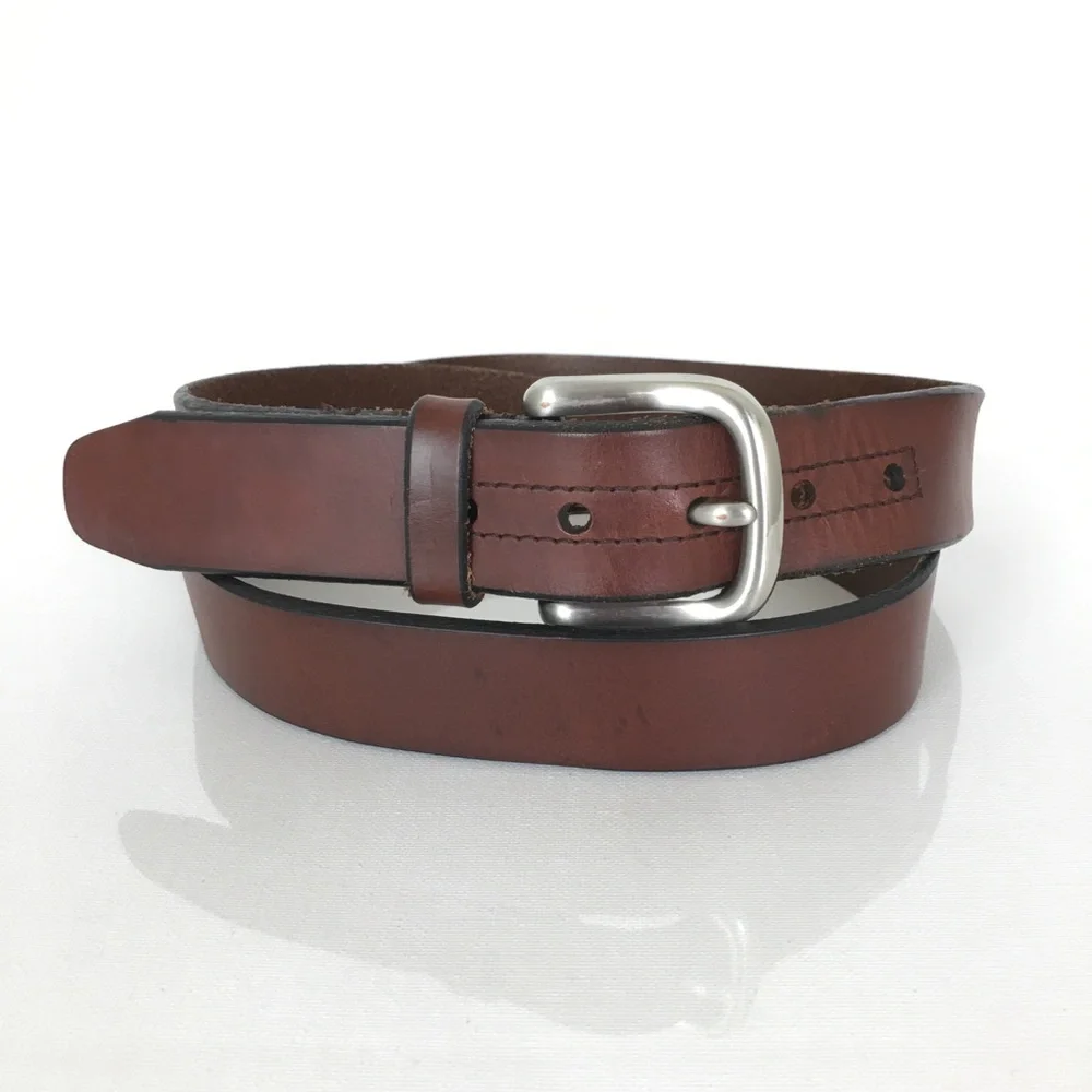 Fossil Mens Brown Leather Casual Belt Size 42 Silver Buckle